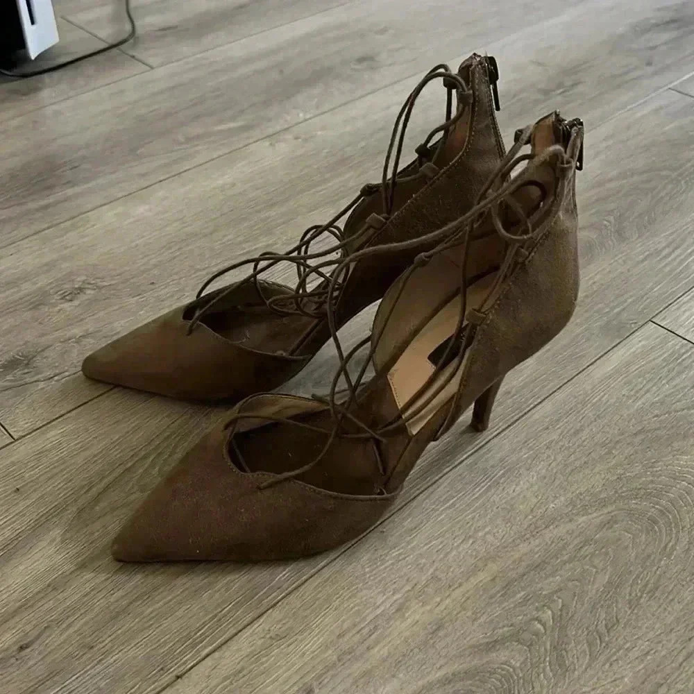 Zara olive Green Suede Lace up heels​​​​​​​​​​​​​​